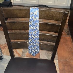Men’s Tie, Blue, White, Gray, Dimond Checkered Pattern,
